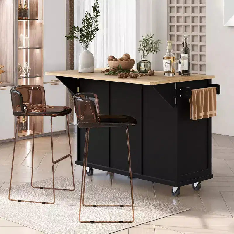 Kitchen Storage Cabinet with 5 Wheels, 2 Doors & Internal Storage Racks