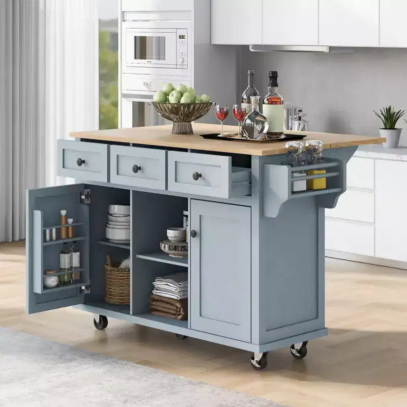 Kitchen Storage Cabinet with 5 Wheels, 2 Doors & Internal Storage Racks