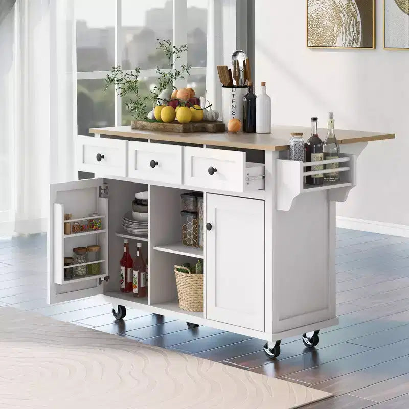 Kitchen Storage Cabinet with 5 Wheels, 2 Doors & Internal Storage Racks