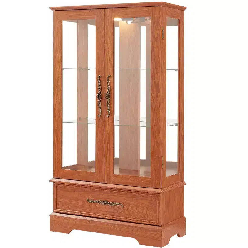 Display Cabinet with 2 Glass Doors, 3 Shelves & 1 Drawer – Freestanding, Modern