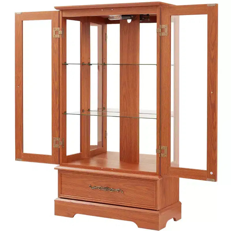 Display Cabinet with 2 Glass Doors, 3 Shelves & 1 Drawer – Freestanding, Modern