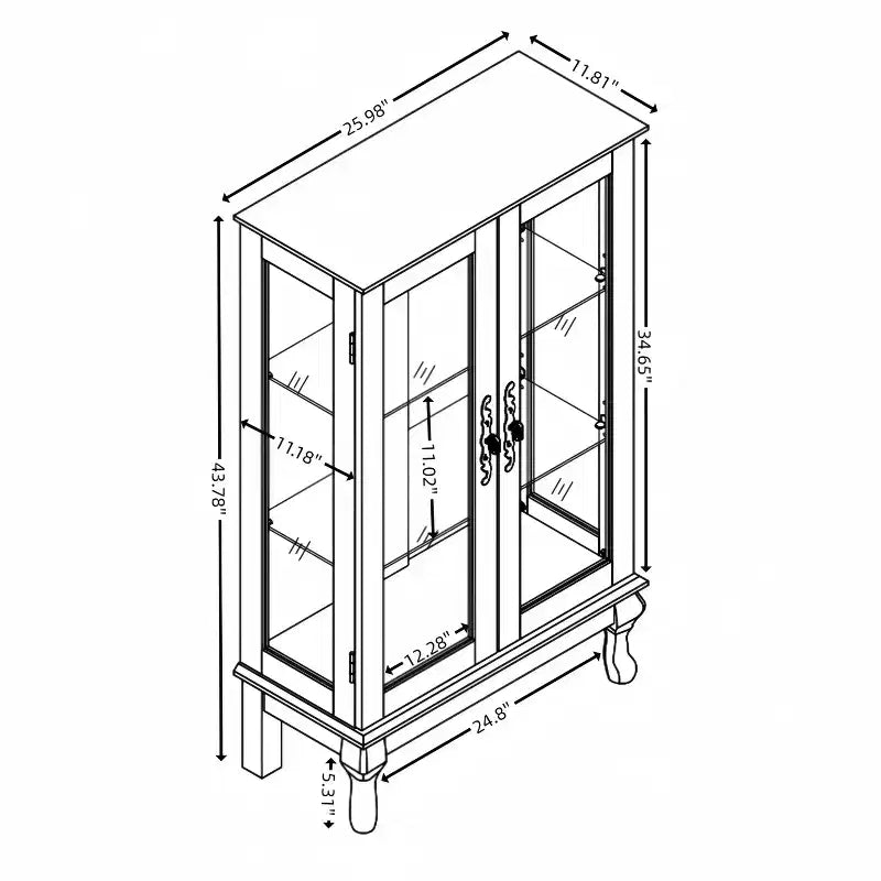 Display Cabinet with 2 Glass Doors, 3 Shelves & 1 Drawer – Freestanding, Modern