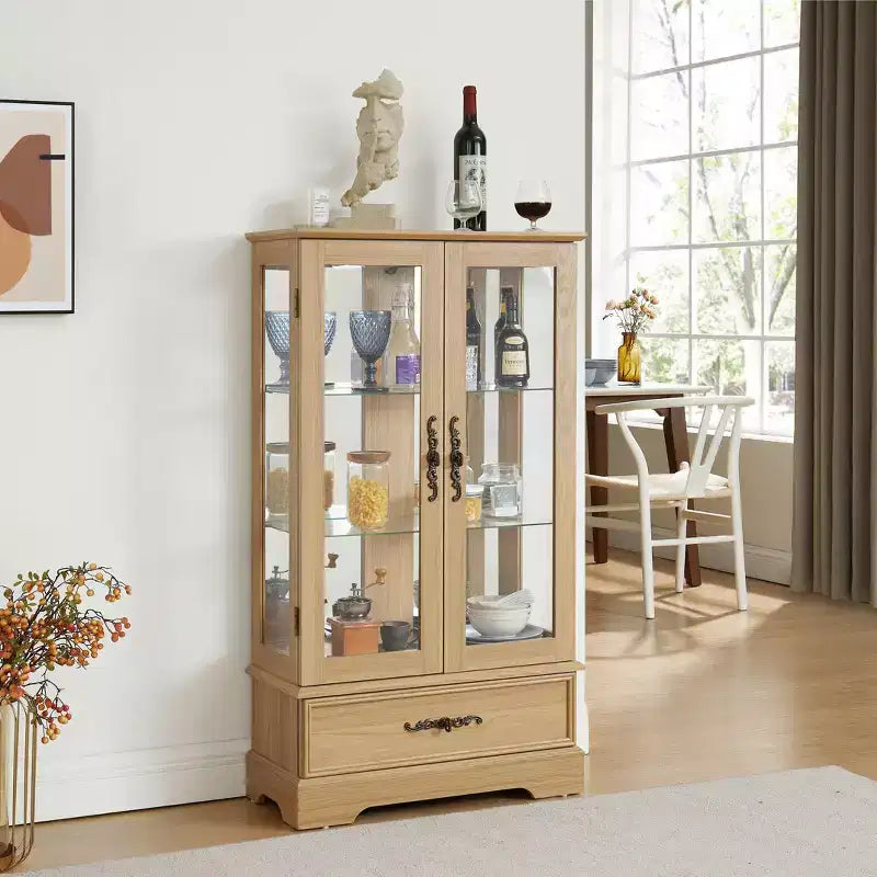 Display Cabinet with 2 Glass Doors, 3 Shelves & 1 Drawer – Freestanding, Modern