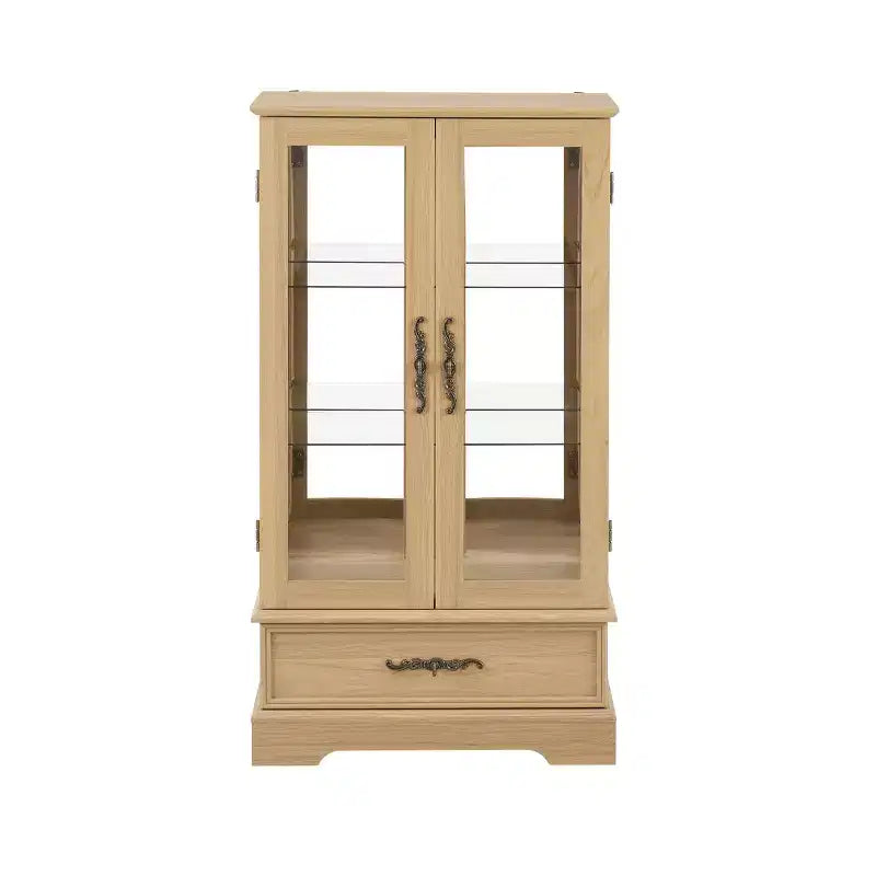 Display Cabinet with 2 Glass Doors, 3 Shelves & 1 Drawer – Freestanding, Modern