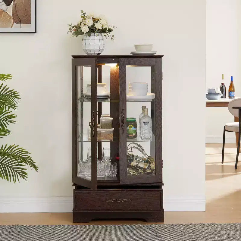 Display Cabinet with 2 Glass Doors, 3 Shelves & 1 Drawer – Freestanding, Modern