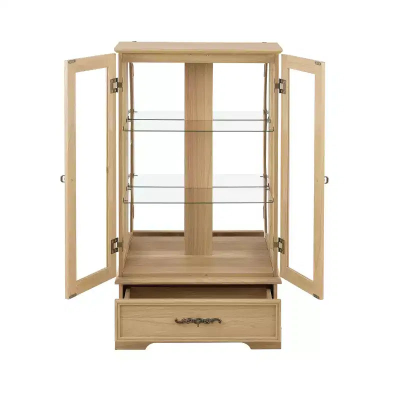 Display Cabinet with 2 Glass Doors, 3 Shelves & 1 Drawer – Freestanding, Modern