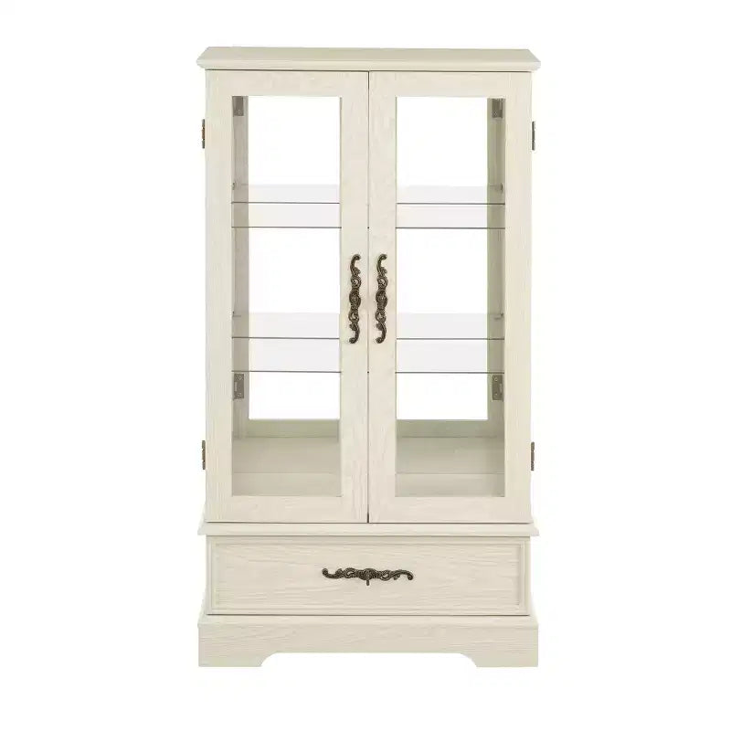 Display Cabinet with 2 Glass Doors, 3 Shelves & 1 Drawer – Freestanding, Modern
