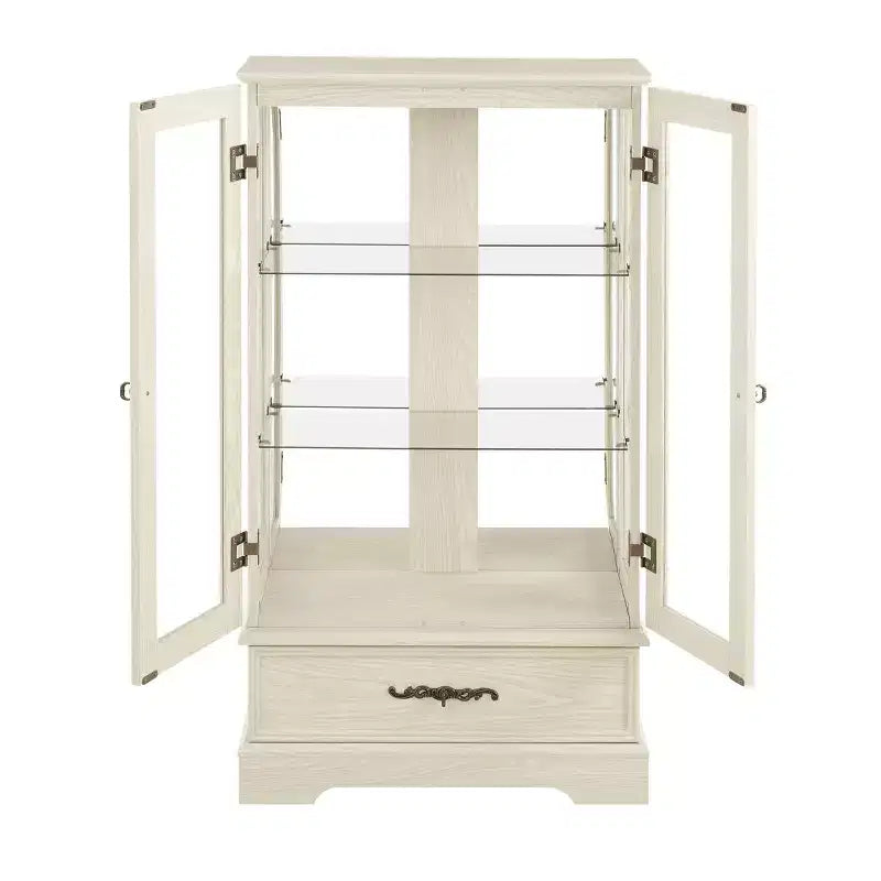 Display Cabinet with 2 Glass Doors, 3 Shelves & 1 Drawer – Freestanding, Modern