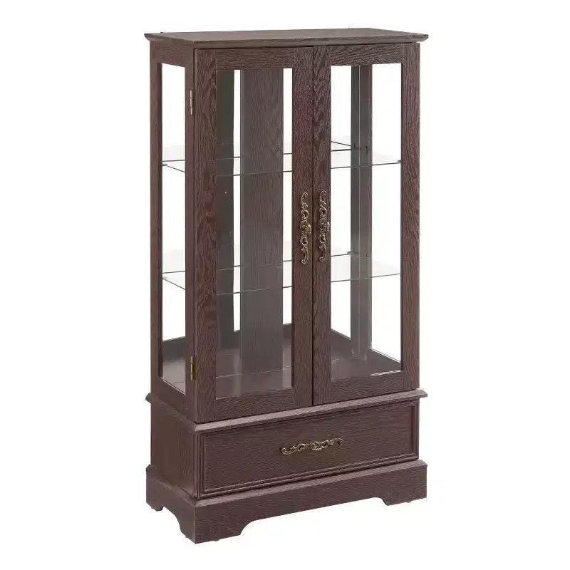 Display Cabinet with 2 Glass Doors, 3 Shelves & 1 Drawer – Freestanding, Modern