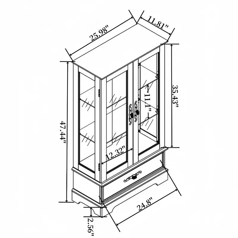 Display Cabinet with 2 Glass Doors, 3 Shelves & 1 Drawer – Freestanding, Modern
