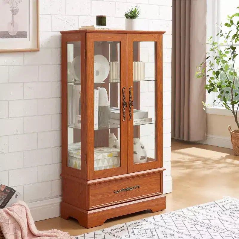 Display Cabinet with 2 Glass Doors, 3 Shelves & 1 Drawer – Freestanding, Modern