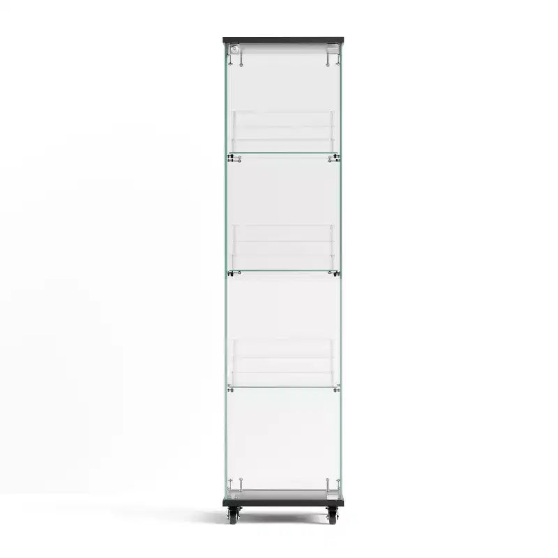 Display Cabinet, 4 Tier Storage Cabinet with 1 Doors and Wheels, Freestanding Cabinet for Living Room, Hallway and Office