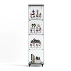 Display Cabinet, 4 Tier Storage Cabinet with 1 Doors and Wheels, Freestanding Cabinet for Living Room, Hallway and Office