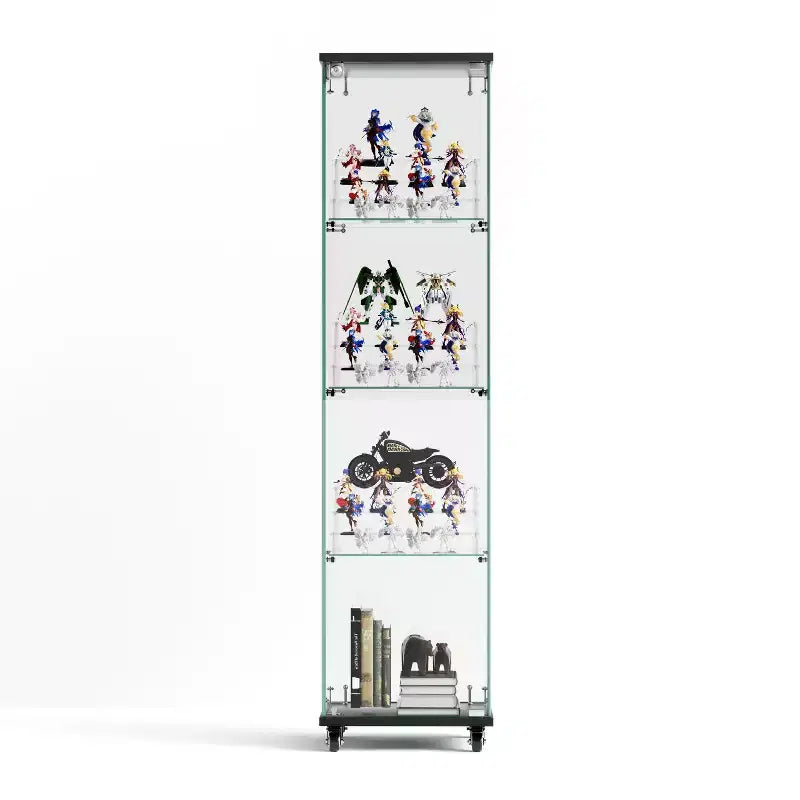 Display Cabinet, 4 Tier Storage Cabinet with 1 Doors and Wheels, Freestanding Cabinet for Living Room, Hallway and Office