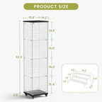 Display Cabinet, 4 Tier Storage Cabinet with 1 Doors and Wheels, Freestanding Cabinet for Living Room, Hallway and Office