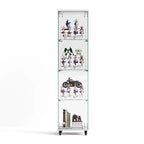 Display Cabinet, 4 Tier Storage Cabinet with 1 Doors and Wheels, Freestanding Cabinet for Living Room, Hallway and Office