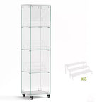 Display Cabinet, 4 Tier Storage Cabinet with 1 Doors and Wheels, Freestanding Cabinet for Living Room, Hallway and Office