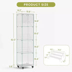 Display Cabinet, 4 Tier Storage Cabinet with 1 Doors and Wheels, Freestanding Cabinet for Living Room, Hallway and Office
