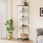 Display Cabinet, 4 Tier Storage Cabinet with 1 Doors and Wheels, Freestanding Cabinet for Living Room, Hallway and Office