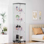 Okak Display Cabinet, 4 Tier Storage Cabinet with 1 Doors and Wheels, Freestanding Cabinet for Living Room, Hallway and Office