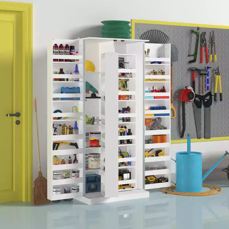 Garage Storage Cabinet with Rotating Shelves & Door Compartments,Multi-Layer Organizer,Sturdy Construction,for Tools & Garden Supplies