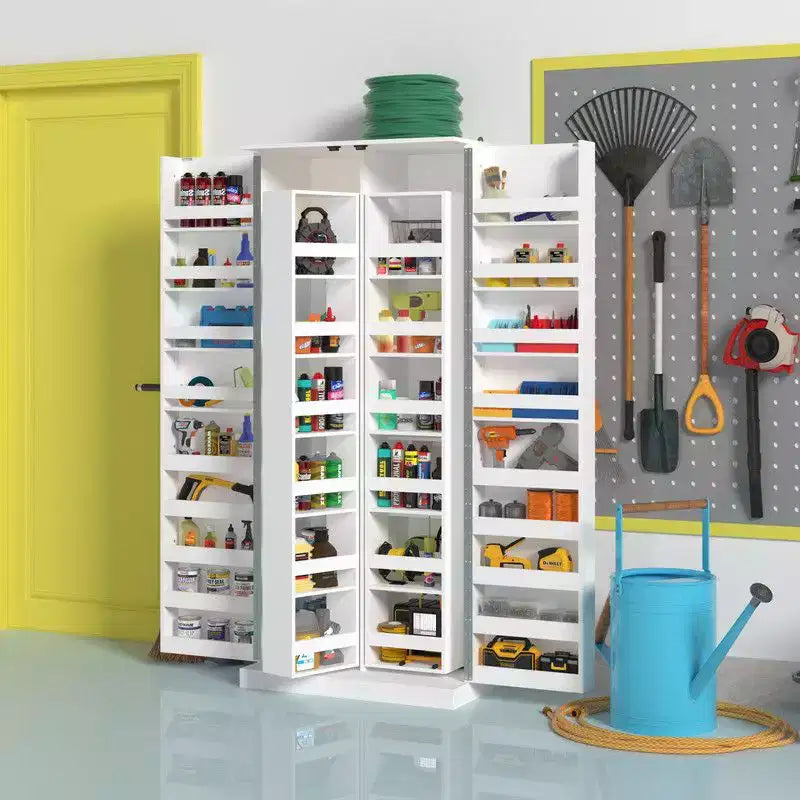 Garage Storage Cabinet with Rotating Shelves & Door Compartments,Multi-Layer Organizer,Sturdy Construction,for Tools & Garden Supplies