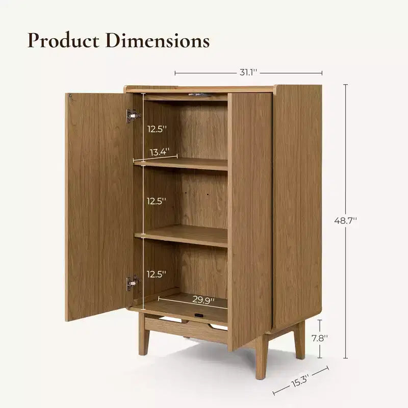 48.7" Tall 2-Door Cabinet with Tray Top – Oak Grain, Japandi Style, Adjustable Shelves