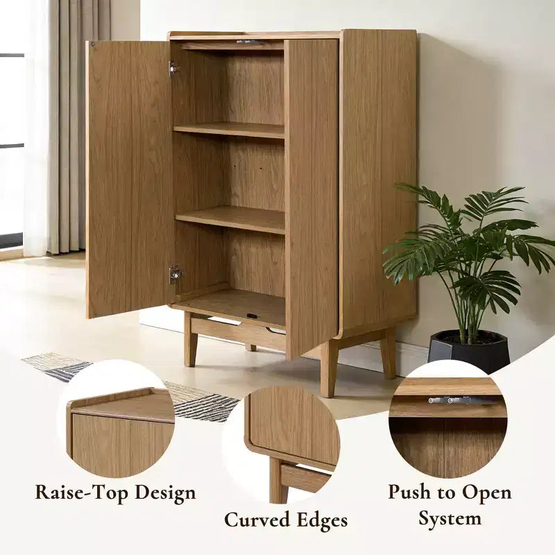 48.7" Tall 2-Door Cabinet with Tray Top – Oak Grain, Japandi Style, Adjustable Shelves