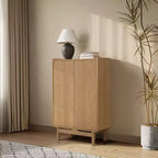 48.7" Tall 2-Door Cabinet with Tray Top – Oak Grain, Japandi Style, Adjustable Shelves