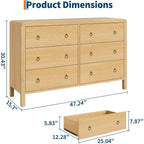 6 Drawer Dresser, Storage Organizer with Sturdy Metal Handle, TV Stand for 55 inch TV, Chest of Drawers for Living Room, Hallway, Closet