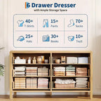 6 Drawer Dresser, Storage Organizer with Sturdy Metal Handle, TV Stand for 55 inch TV, Chest of Drawers for Living Room, Hallway, Closet