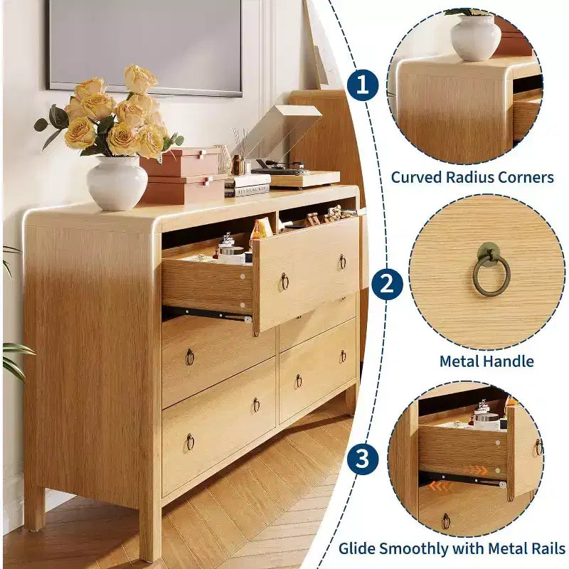 6 Drawer Dresser, Storage Organizer with Sturdy Metal Handle, TV Stand for 55 inch TV, Chest of Drawers for Living Room, Hallway, Closet
