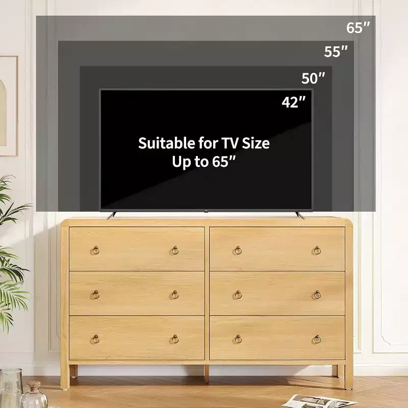 6 Drawer Dresser, Storage Organizer with Sturdy Metal Handle, TV Stand for 55 inch TV, Chest of Drawers for Living Room, Hallway, Closet