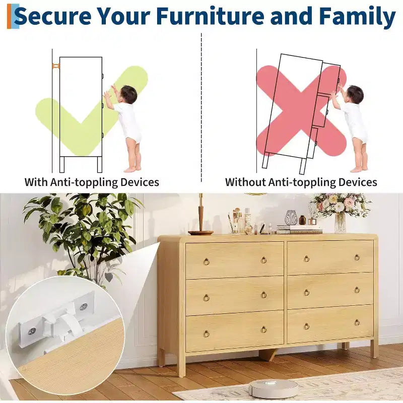 6 Drawer Dresser, Storage Organizer with Sturdy Metal Handle, TV Stand for 55 inch TV, Chest of Drawers for Living Room, Hallway, Closet