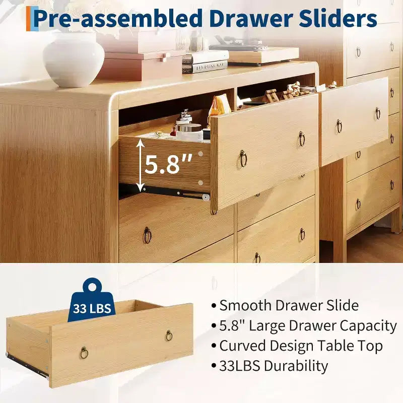 6 Drawer Dresser, Storage Organizer with Sturdy Metal Handle, TV Stand for 55 inch TV, Chest of Drawers for Living Room, Hallway, Closet