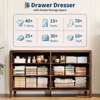 6 Drawer Dresser, Storage Organizer with Sturdy Metal Handle, TV Stand for 55 inch TV, Chest of Drawers for Living Room, Hallway, Closet