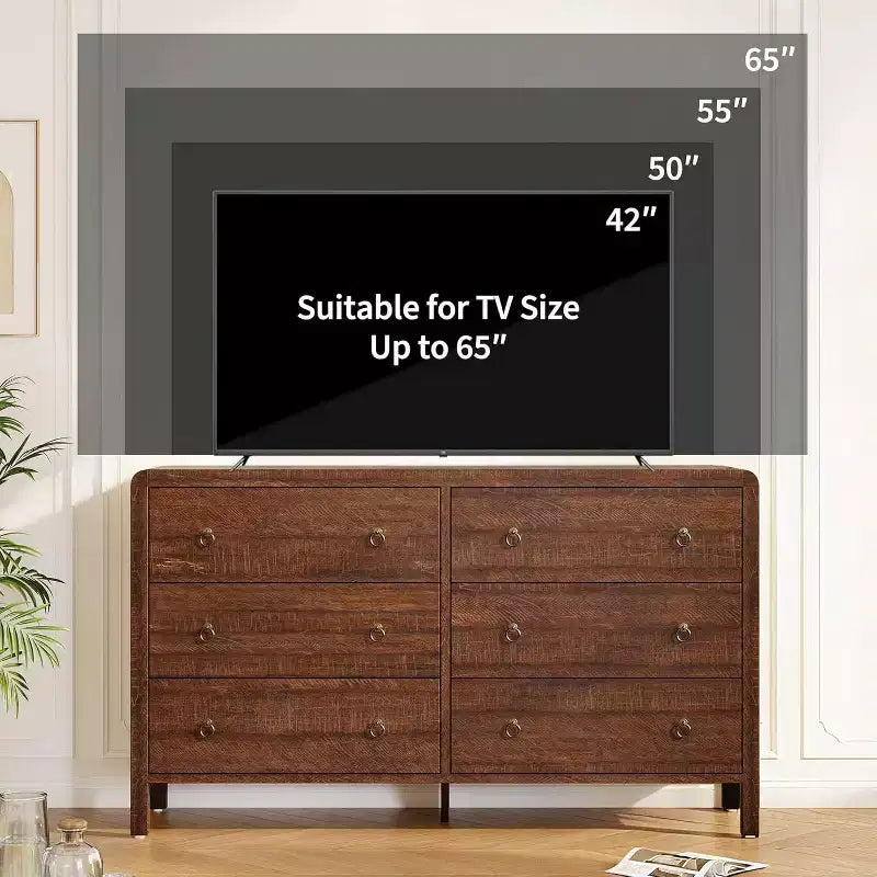 6 Drawer Dresser, Storage Organizer with Sturdy Metal Handle, TV Stand for 55 inch TV, Chest of Drawers for Living Room, Hallway, Closet