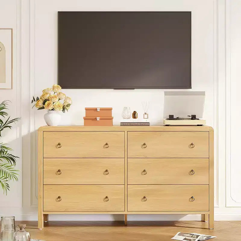 6 Drawer Dresser, Storage Organizer with Sturdy Metal Handle, TV Stand for 55 inch TV, Chest of Drawers for Living Room, Hallway, Closet
