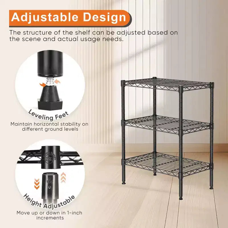 3 Tier Adjustable Metal Wire Storage Rack Heavy Duty Organizer for Kitchen Closet Pantry Garage Bathroom Laundry