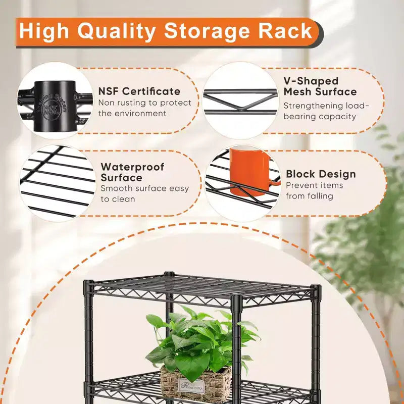 3 Tier Adjustable Metal Wire Storage Rack Heavy Duty Organizer for Kitchen Closet Pantry Garage Bathroom Laundry