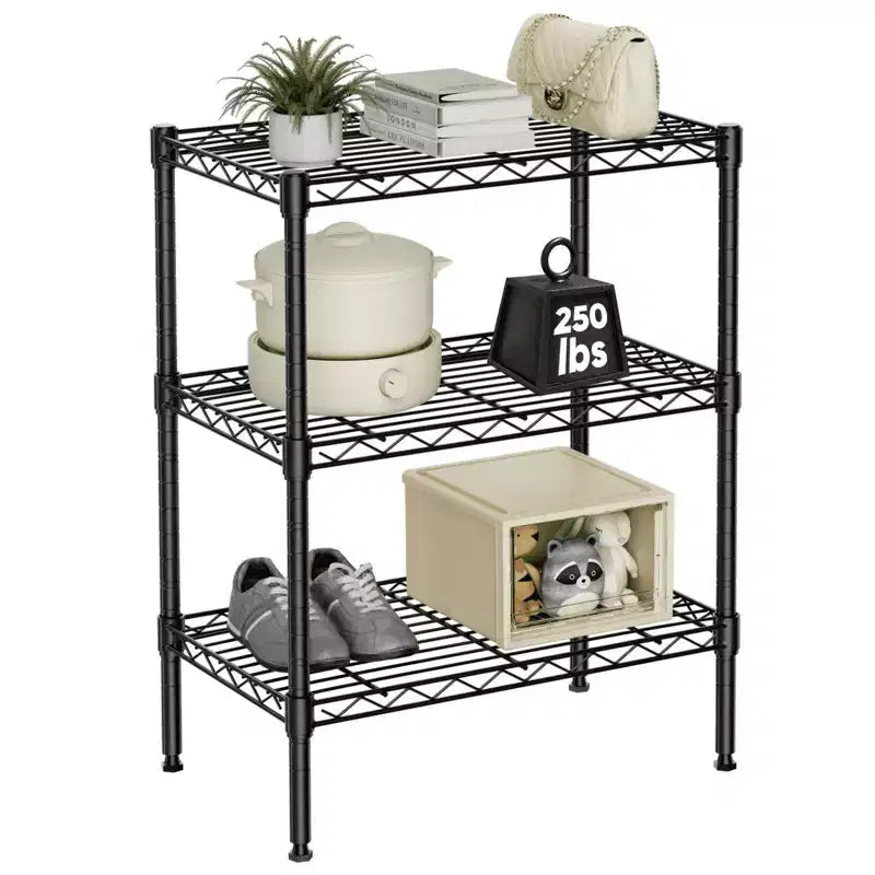 3 Tier Adjustable Metal Wire Storage Rack Heavy Duty Organizer for Kitchen Closet Pantry Garage Bathroom Laundry