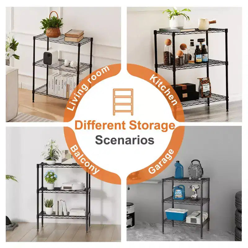 3 Tier Adjustable Metal Wire Storage Rack Heavy Duty Organizer for Kitchen Closet Pantry Garage Bathroom Laundry