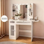 White Vanity Dressing Table with RGB Lighting, Mirror, USB & Power Outlets