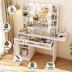 White Vanity Dressing Table with RGB Lighting, Mirror, USB & Power Outlets
