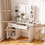 White Vanity Dressing Table with RGB Lighting, Mirror, USB & Power Outlets