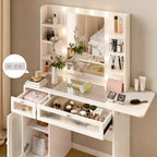 White Vanity Dressing Table with RGB Lighting, Mirror, USB & Power Outlets