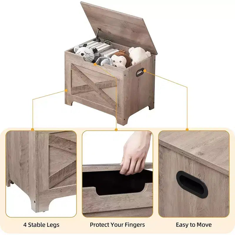 Retro Wooden Storage Chest Bench – Grey, 300 lb Capacity, 2 Safety Hinges