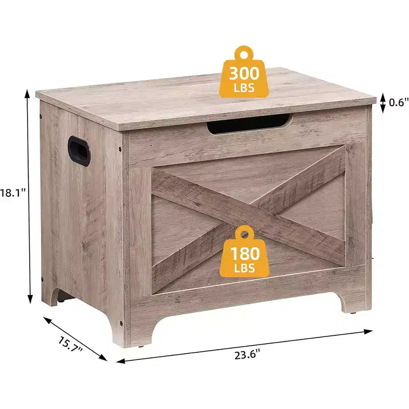 Retro Wooden Storage Chest Bench – Grey, 300 lb Capacity, 2 Safety Hinges