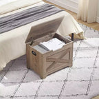 Retro Wooden Storage Chest Bench – Grey, 300 lb Capacity, 2 Safety Hinges