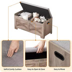 Retro Wooden Storage Chest Bench – Grey, 300 lb Capacity, 2 Safety Hinges
